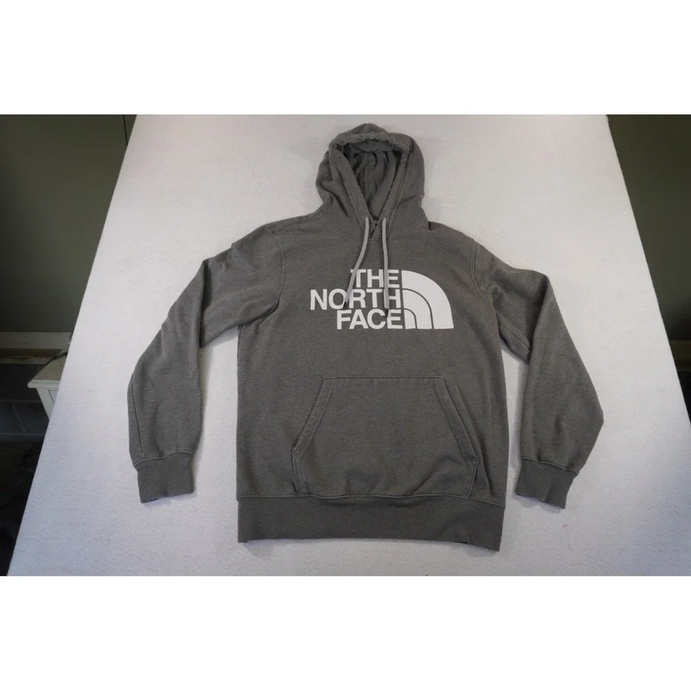 The North Face Hoodie Mens Medium Charcoal Gray Lined Graphic Kangaroo Pockets